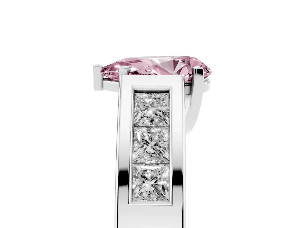 Fancy Pink Pear Cut Cut Channel Set Solitaire Ring with Four-Prong Setting Silver
