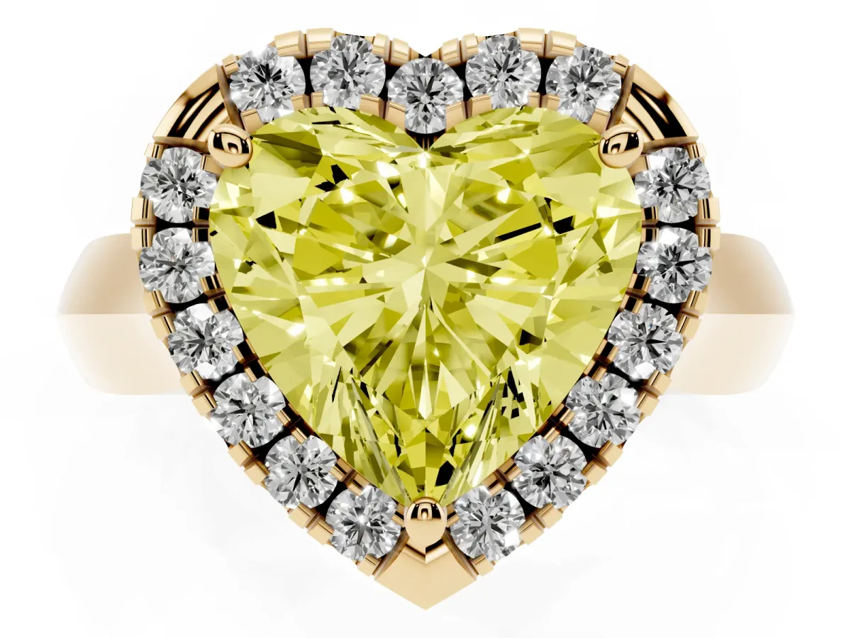 Fancy Yellow Heart Cut Cut Halo Solitaire Engagement Ring with Square Band and Four-Prong Setting Yellow gold