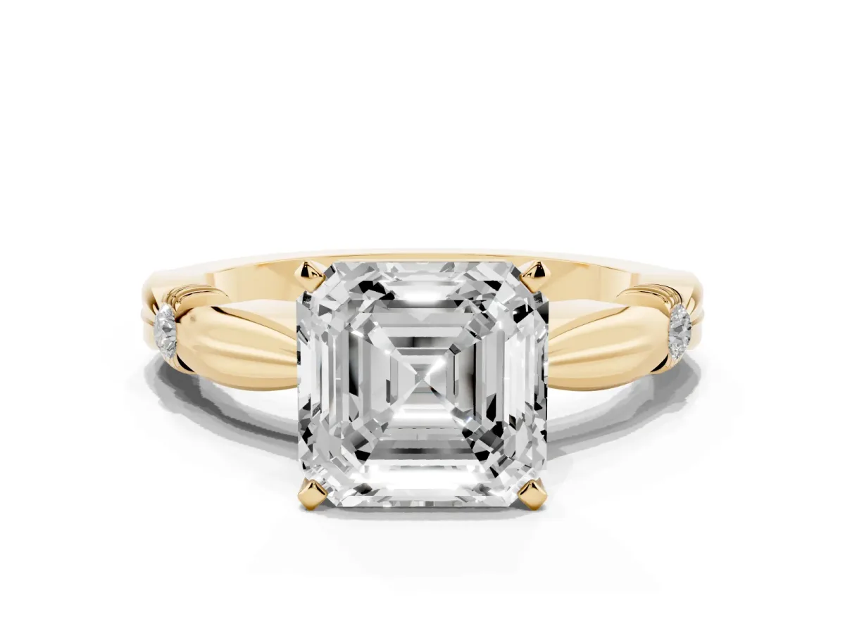 Asscher Cut Solitaire Diamond Twisted Band with Four-Prong Setting Yellow gold