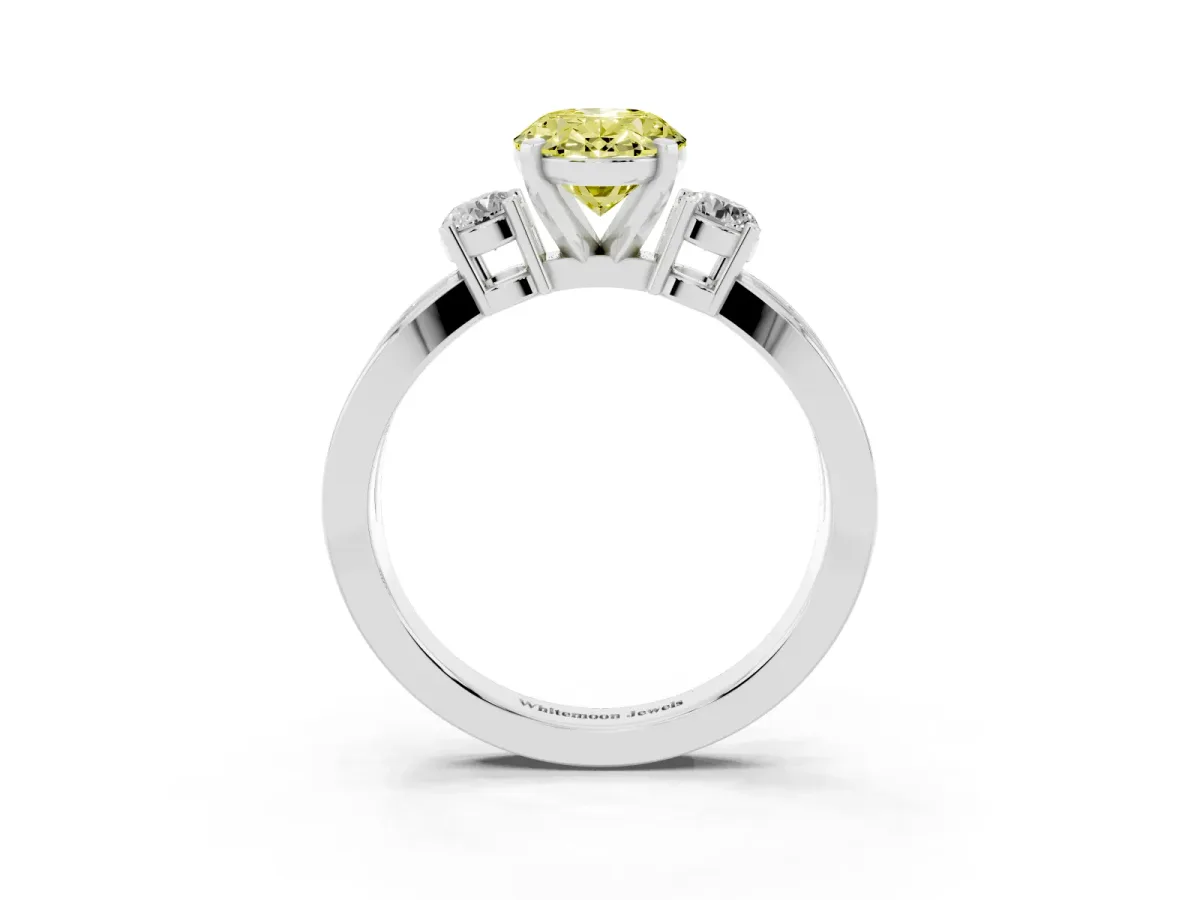 Fancy Yellow Three-Stone Oval Cut Cut Diamond Twist Band with Prong Setting Silver