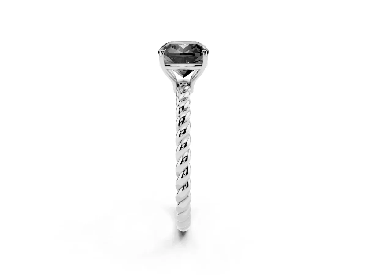 Fancy Black Cushion Cut Solitaire Twisted Band 4-Prong Ring Silver