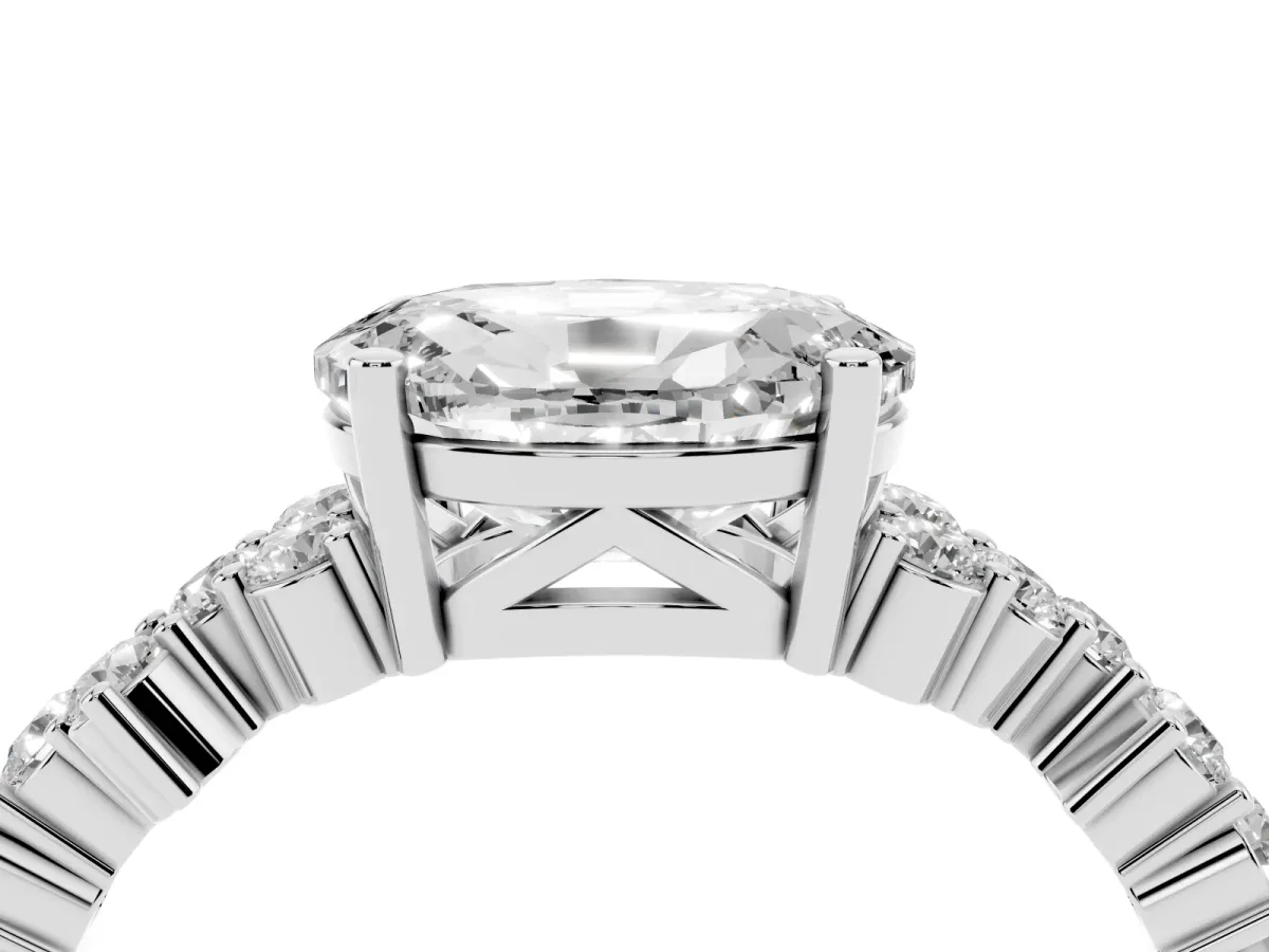 Oval Cut Diamond Scattered Round Accent Ring with Prong Setting Platinum