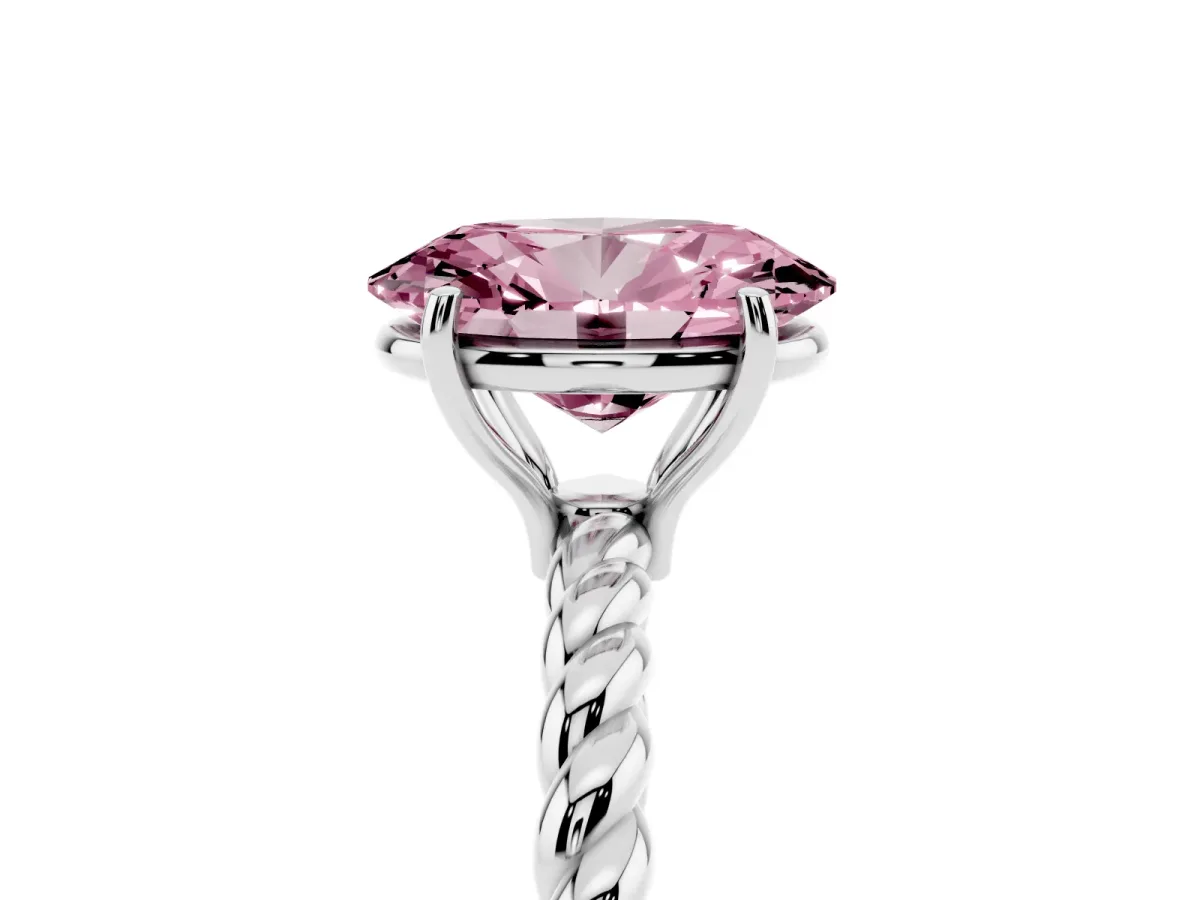 Fancy Pink Oval Cut Solitaire Twist Band Ring with Four-Prong Setting White gold