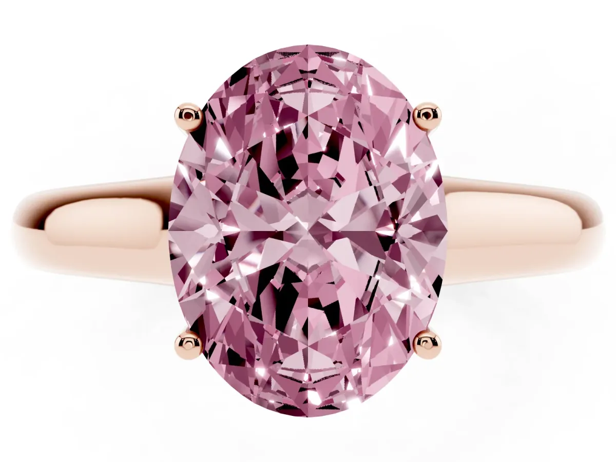Fancy Pink Oval Cut Solitaire Engagement Ring with Tapered Band and Four-Prong Setting Rose gold