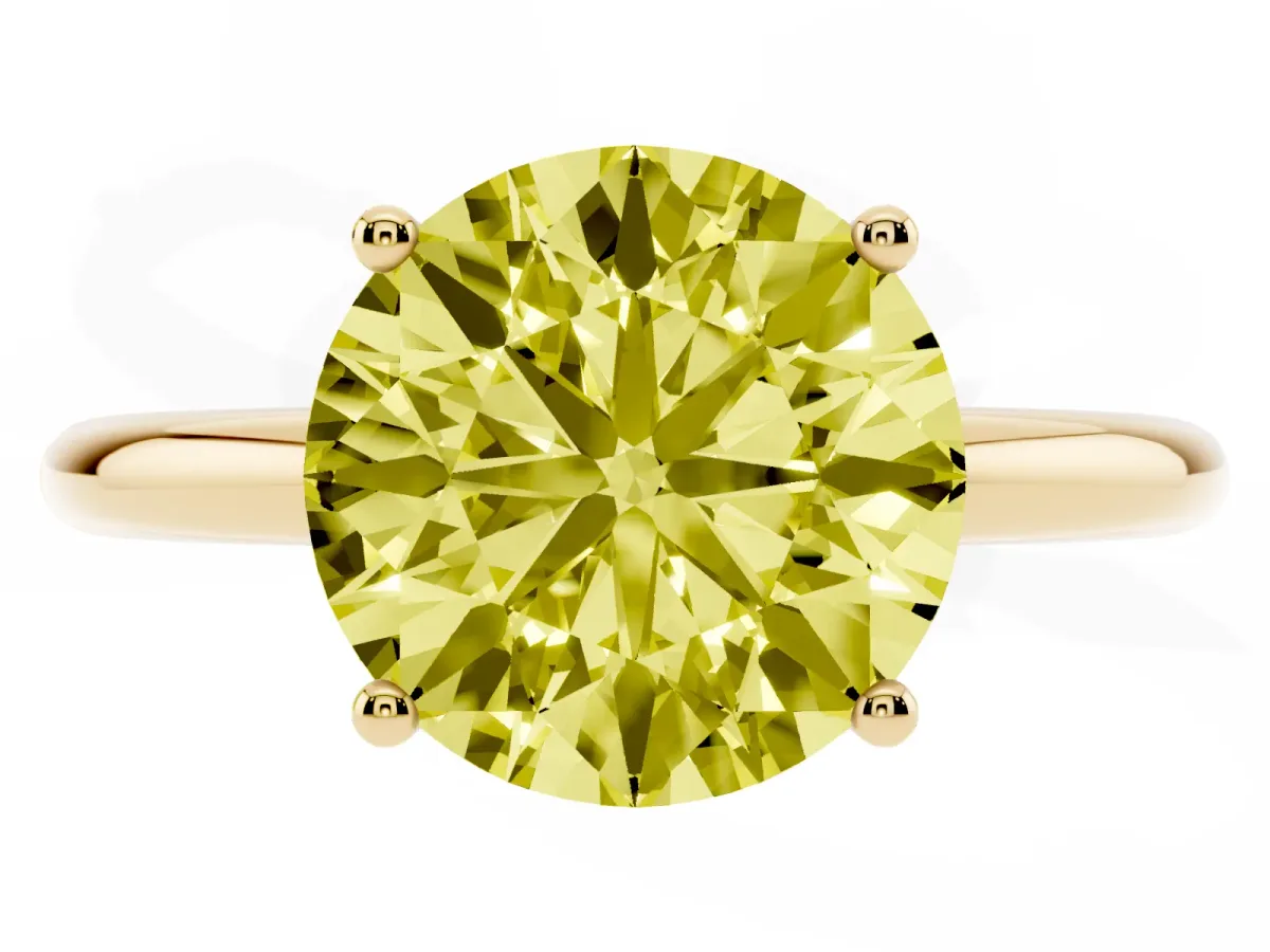 Fancy Yellow Round Cut Cut Solitaire Engagement Ring with Four-Prong Setting and Classic Band Yellow gold