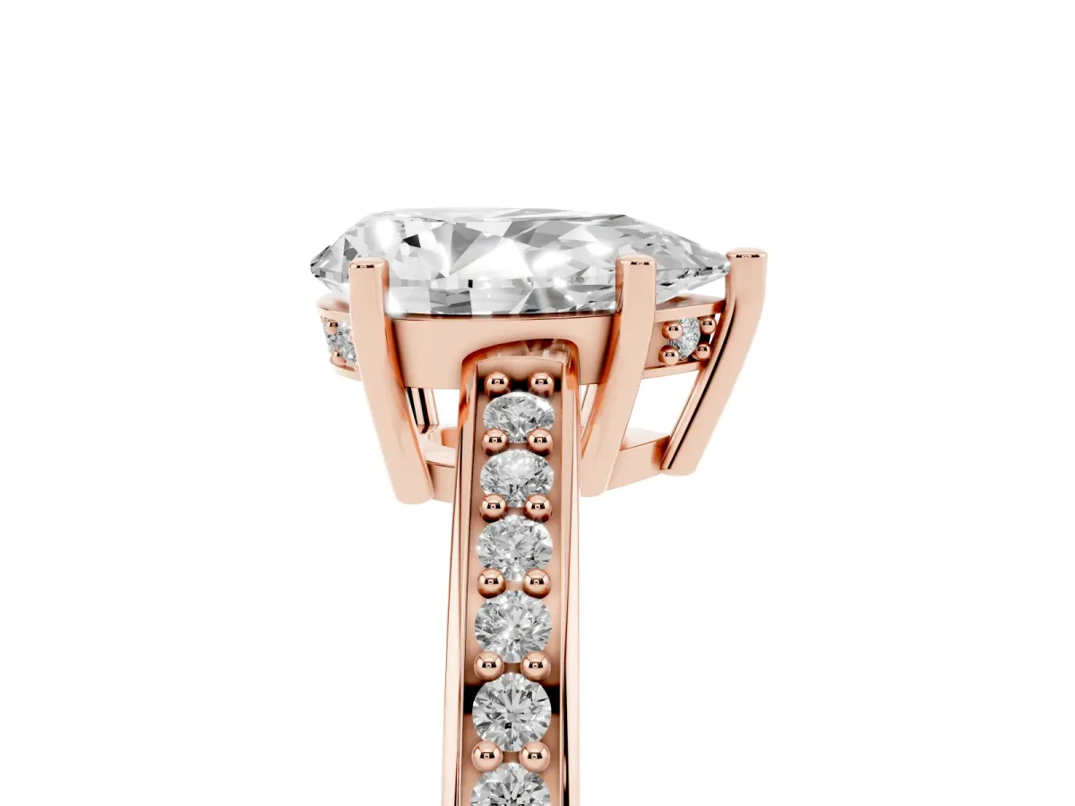 Pear Cut Solitaire Pavé Band Prong Setting Ring Rose gold