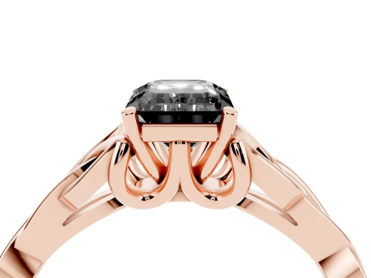 Fancy Black Emerald Cut Diamond Solitaire Engagement Ring with Celtic Knot Band and Four-Prong Setting Rose gold