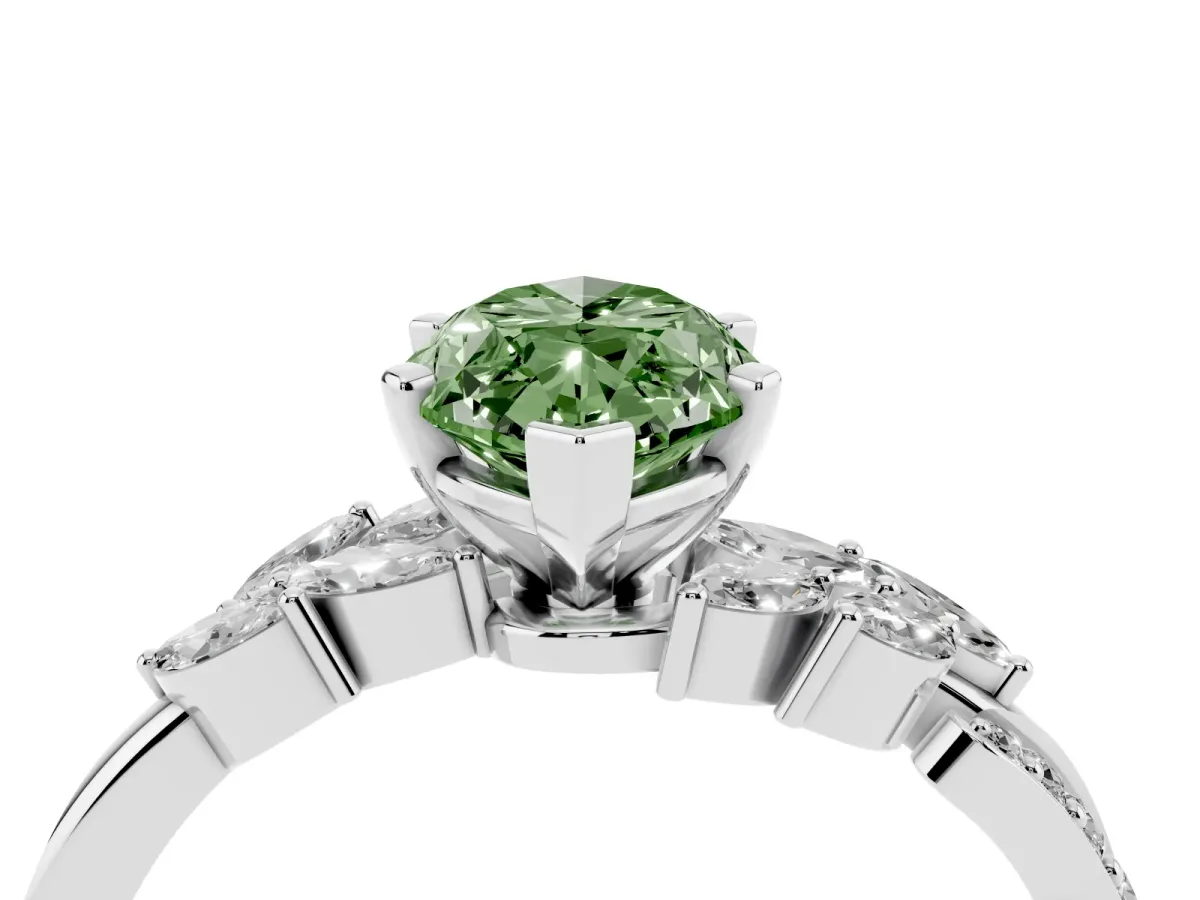 Fancy Green Marquise Cut Solitaire Marquise Twist Band with Six-Prong Setting Silver