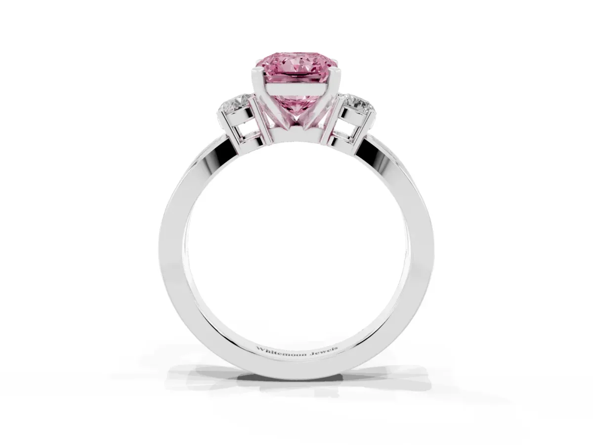 Fancy Pink Three-Stone Radiant Cut Cut Diamond Twist Band with Prong Setting Silver