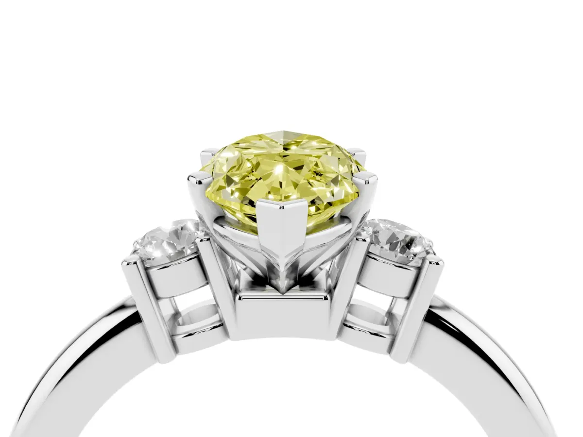 Fancy Yellow Three-Stone Marquise Cut Cut Diamond Solitaire with Prong Setting and Classic Band Silver