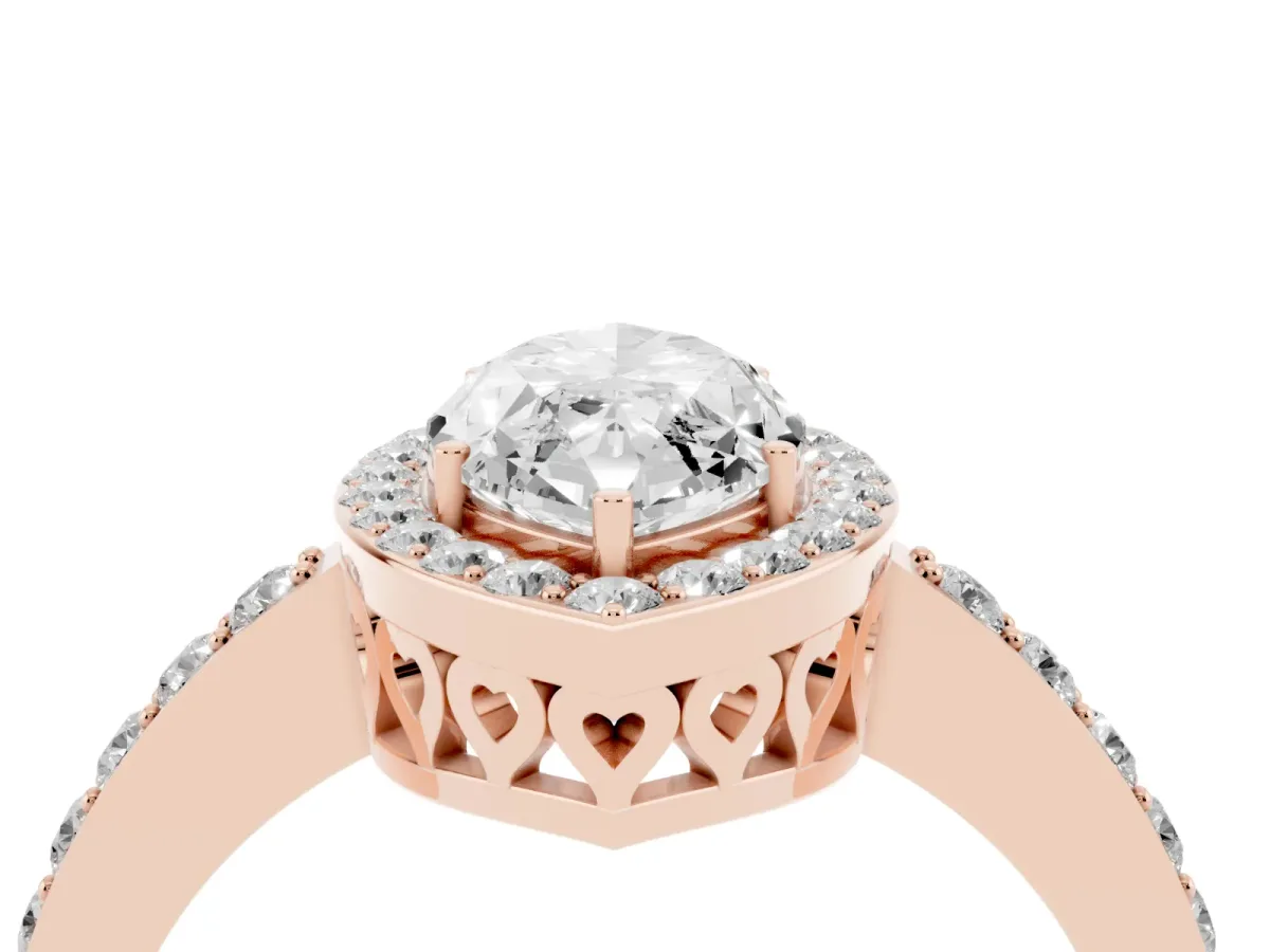 Marquise Cut Halo Diamond Pavé Band Ring with Prong Setting Rose gold