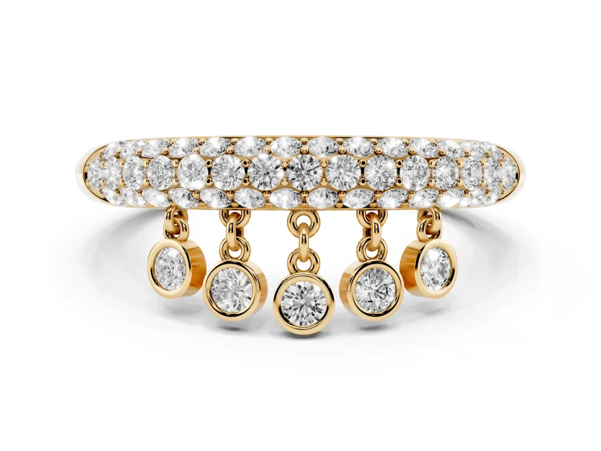 Round Diamond Dangle Promise Ring with Round Diamond Pavé Yellow gold