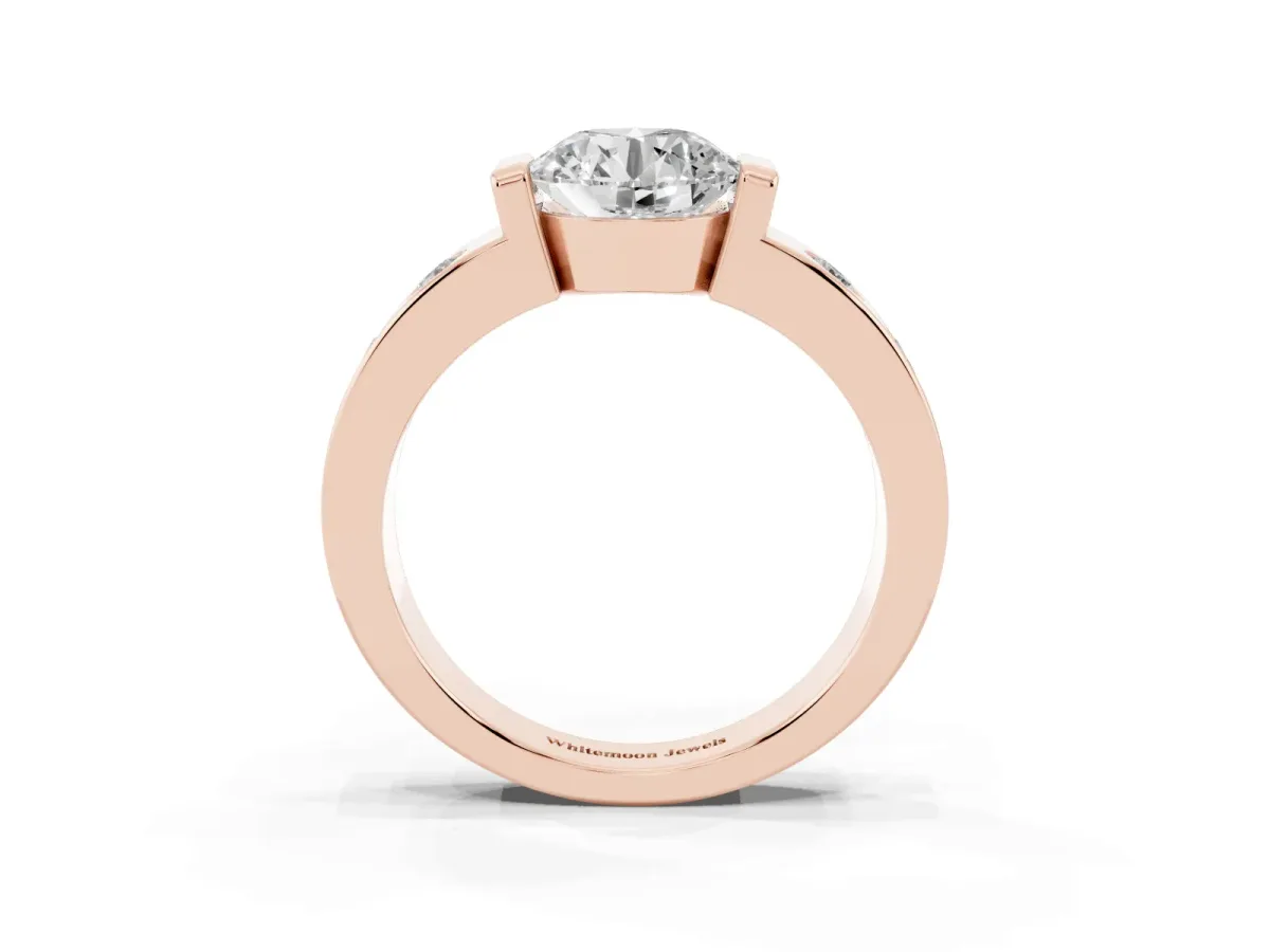 Round Cut Brilliant Channel-Set Diamond Ring with Bezel Prong Setting Rose gold