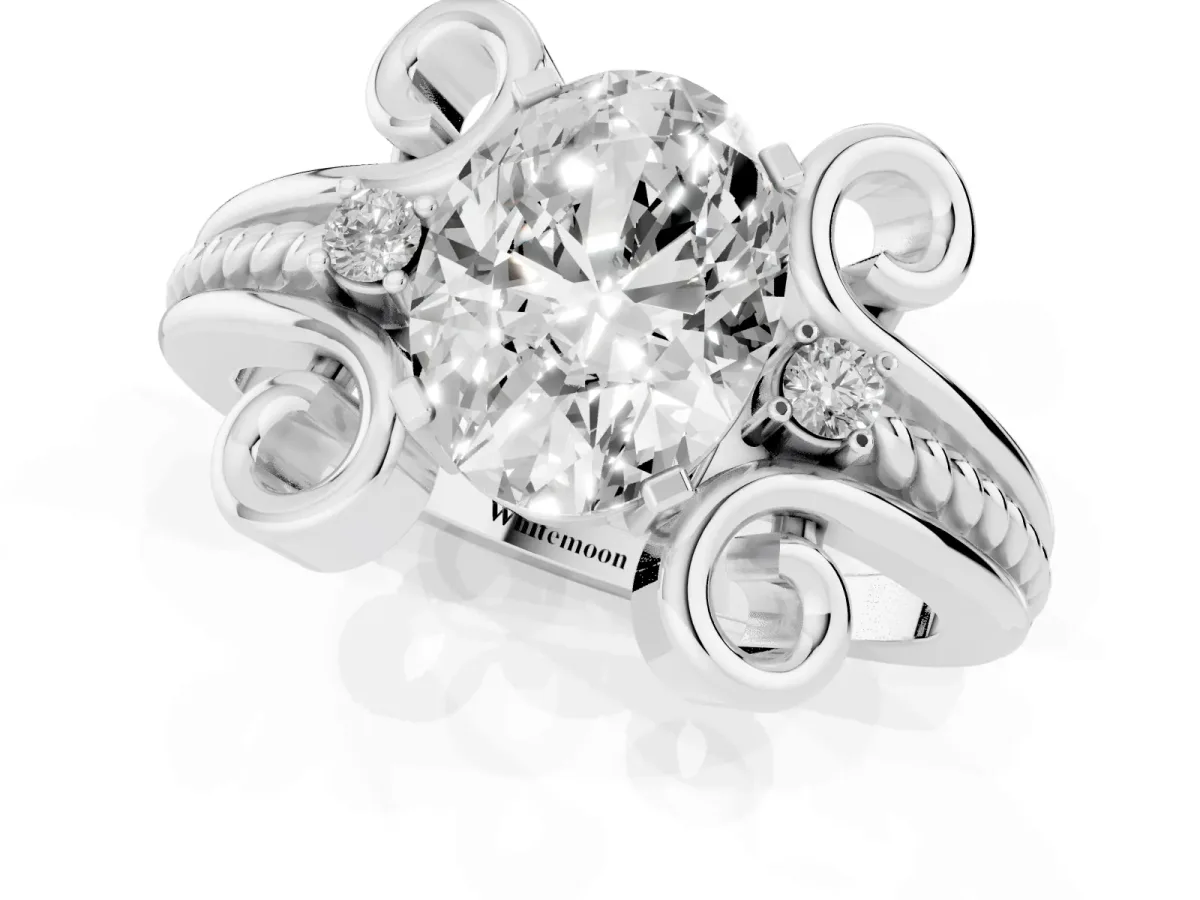 Oval Cut Solitaire Twisted Band Scroll Prong Ring Silver