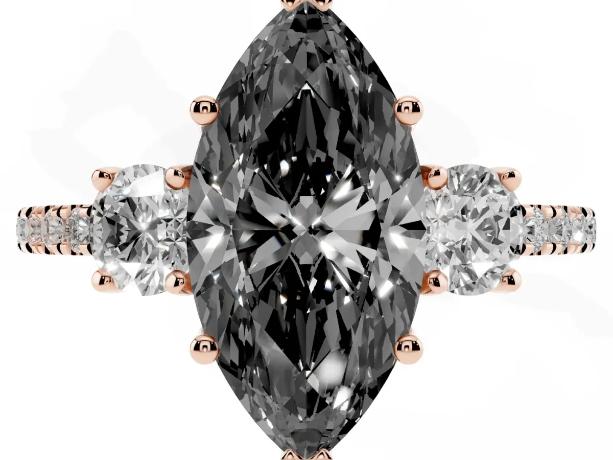 Fancy Black Three-Stone Marquise Cut Cut Diamond Pavé Band with Prong Setting Rose gold