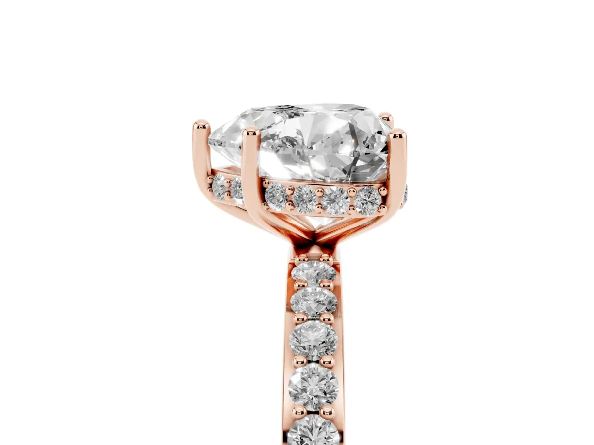Heart Cut Diamond Solitaire Ring with Pavé Band and Hidden Halo Rose gold