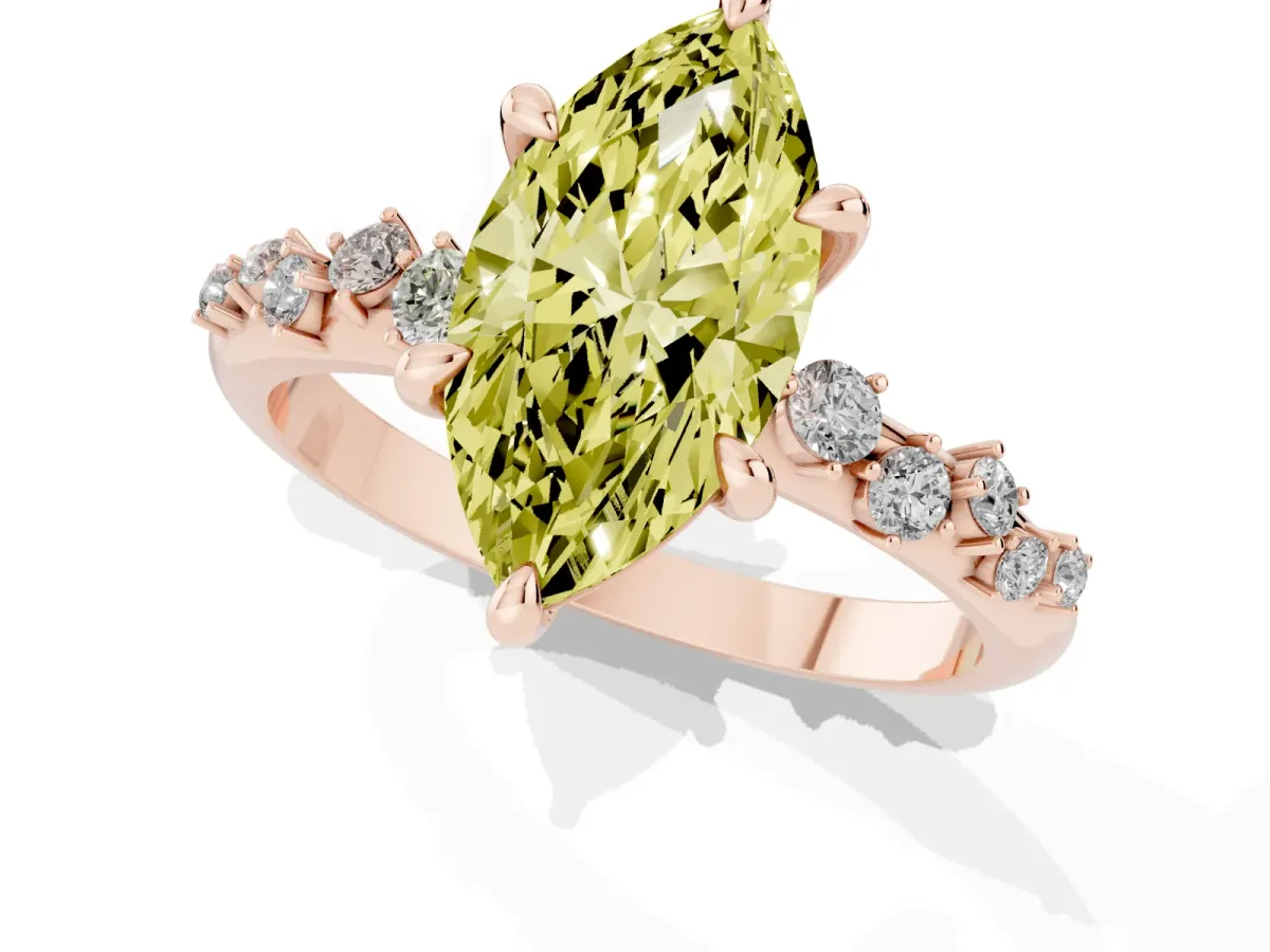 Fancy Yellow Marquise Cut Cut Diamond Vine Band with Four-Prong Setting Rose gold