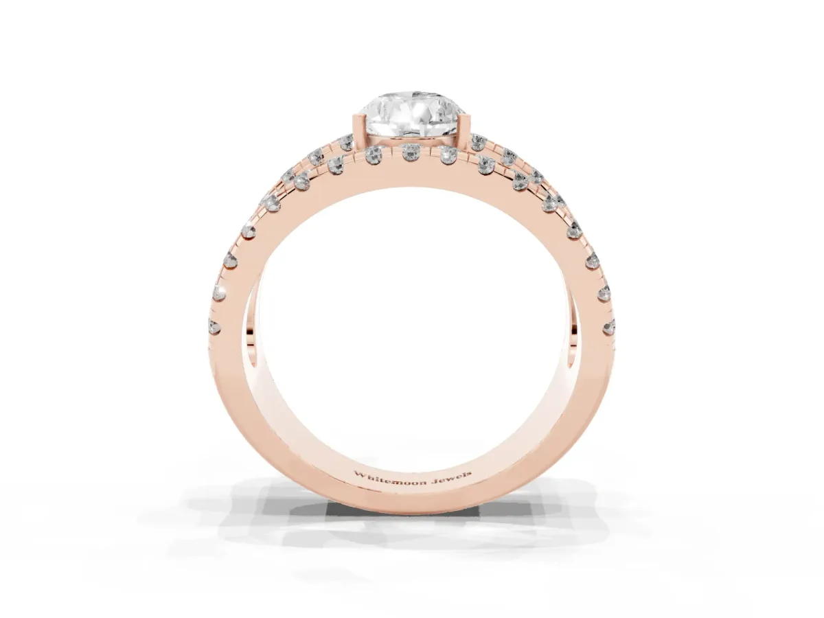 Pear Cut Solitaire Split Shank Pave Diamond Ring Rose gold