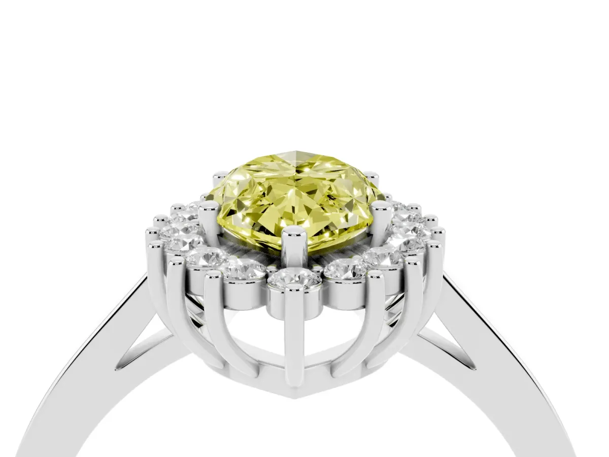 Fancy Yellow Marquise Cut Cut Diamond Halo Ring with Round Brilliant Halo and Solitaire Band Platinum