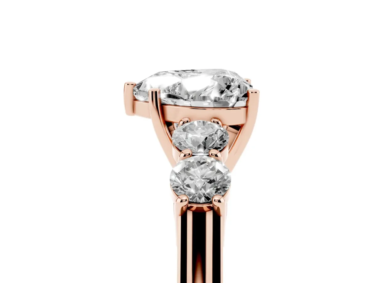 Heart Cut Cut Diamond Five-Stone Prong Set White Gold Ring Rose gold