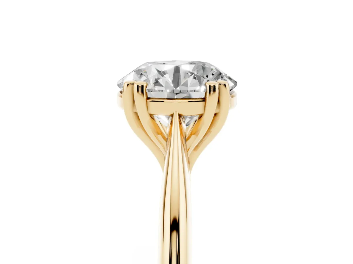 Round Cut Solitaire Diamond Ring with Six-Prong Setting and Classic Band Yellow gold