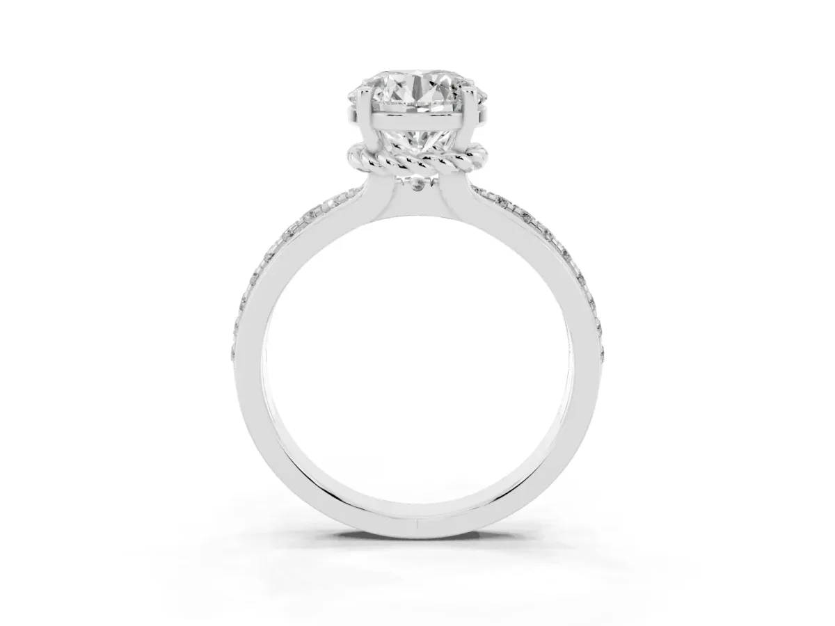Round Cut Solitaire Diamond Ring with Channel Set Band and Six-Prong Setting Silver