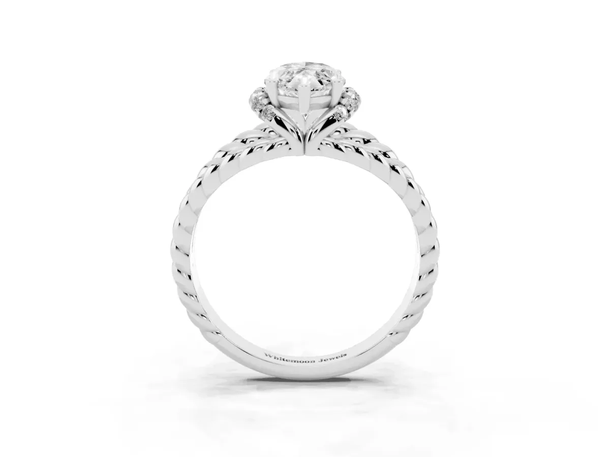 Marquise Cut Halo Twisted Band Four-Prong Ring Silver