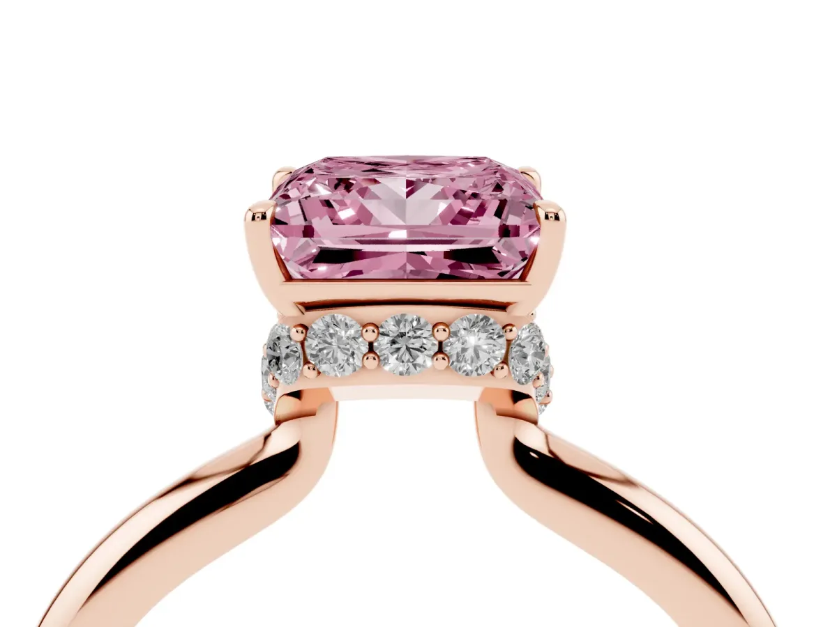 Fancy Pink Princess Cut Brilliant Solitaire Engagement Ring with Six-Prong Setting and Classic Band Rose gold