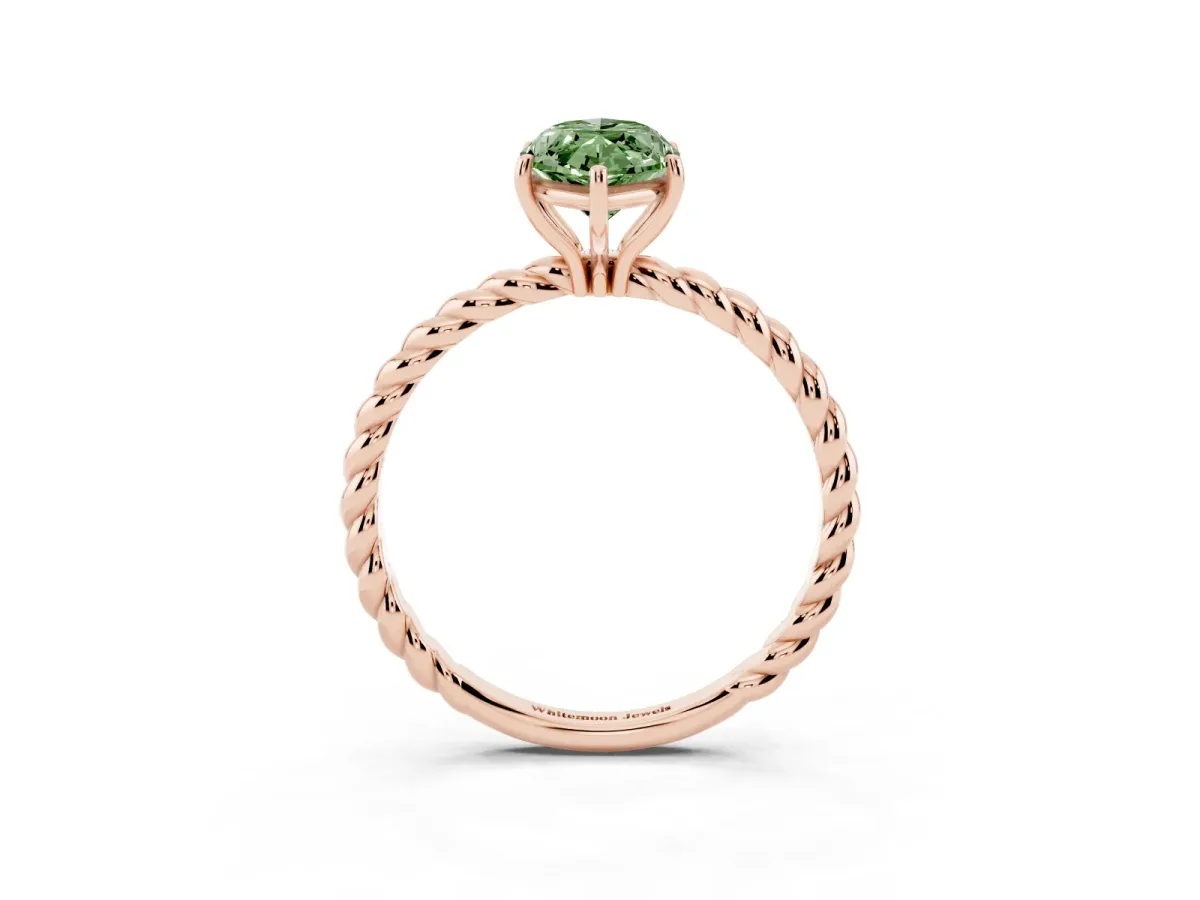Fancy Green Marquise Cut Solitaire Twist Band Ring with Four-Prong Setting Rose gold