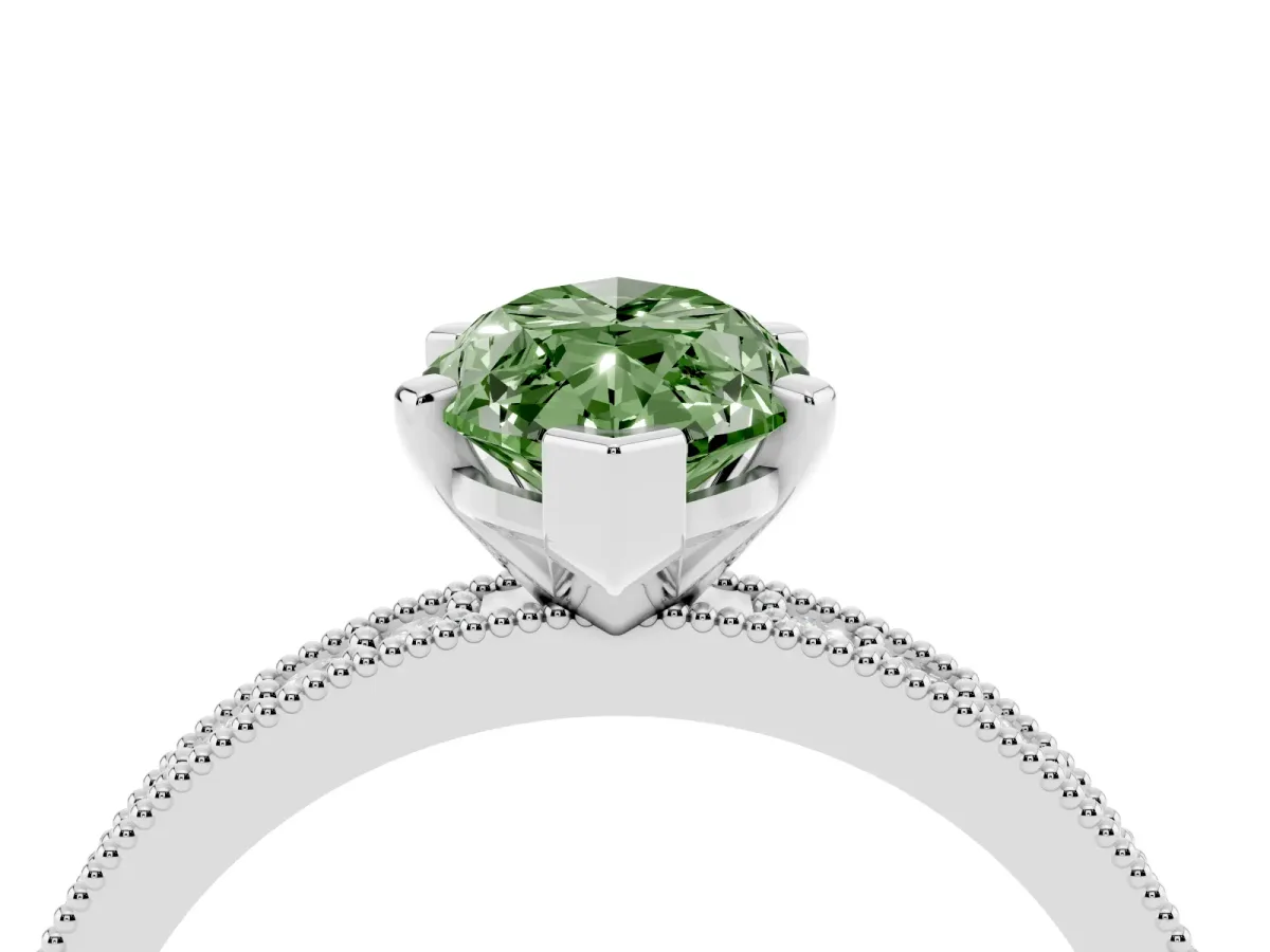 Fancy Green Marquise Cut Diamond Milgrain Pavé Engagement Ring with Four-Prong Setting Platinum