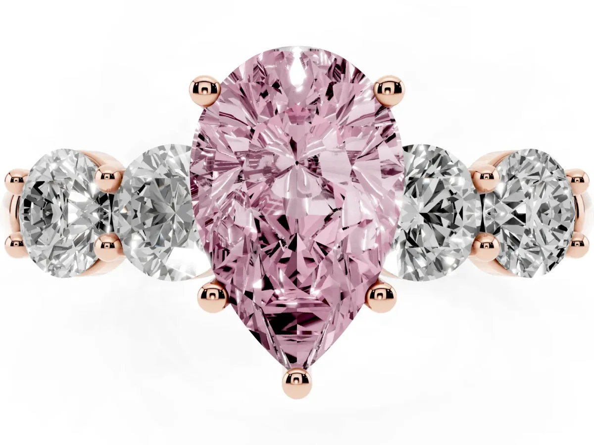 Fancy Pink Pear Cut Cut Five-Stone Prong Set Diamond Ring with Classic Band Rose gold