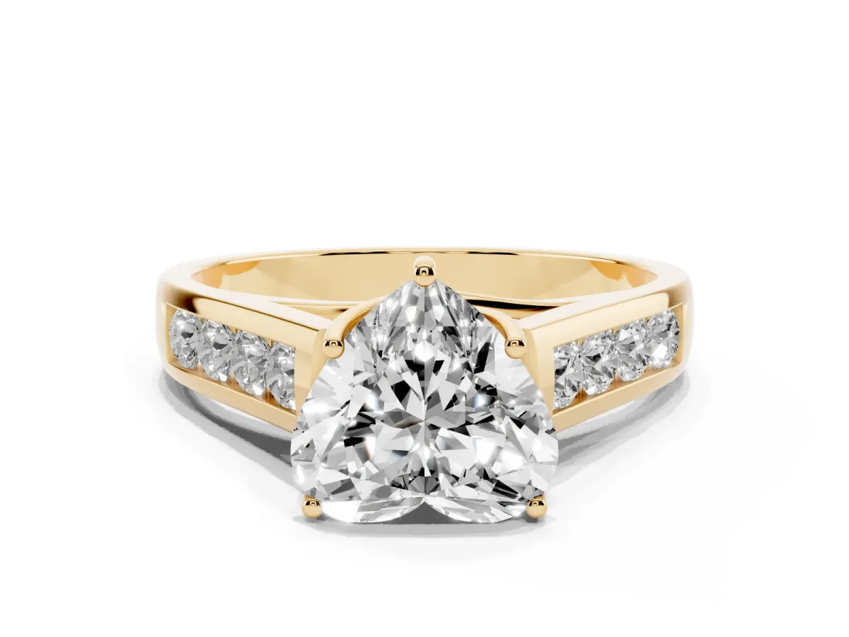 Heart Cut Solitaire Channel-Set Diamond Engagement Ring with Four-Prong Setting Yellow gold