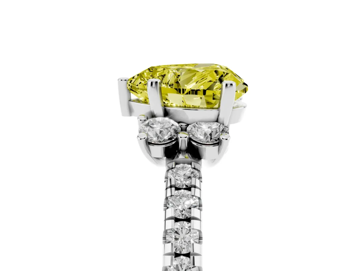 Fancy Yellow Heart Cut Diamond Three-Stone Pave Band with Four-Prong Setting Silver