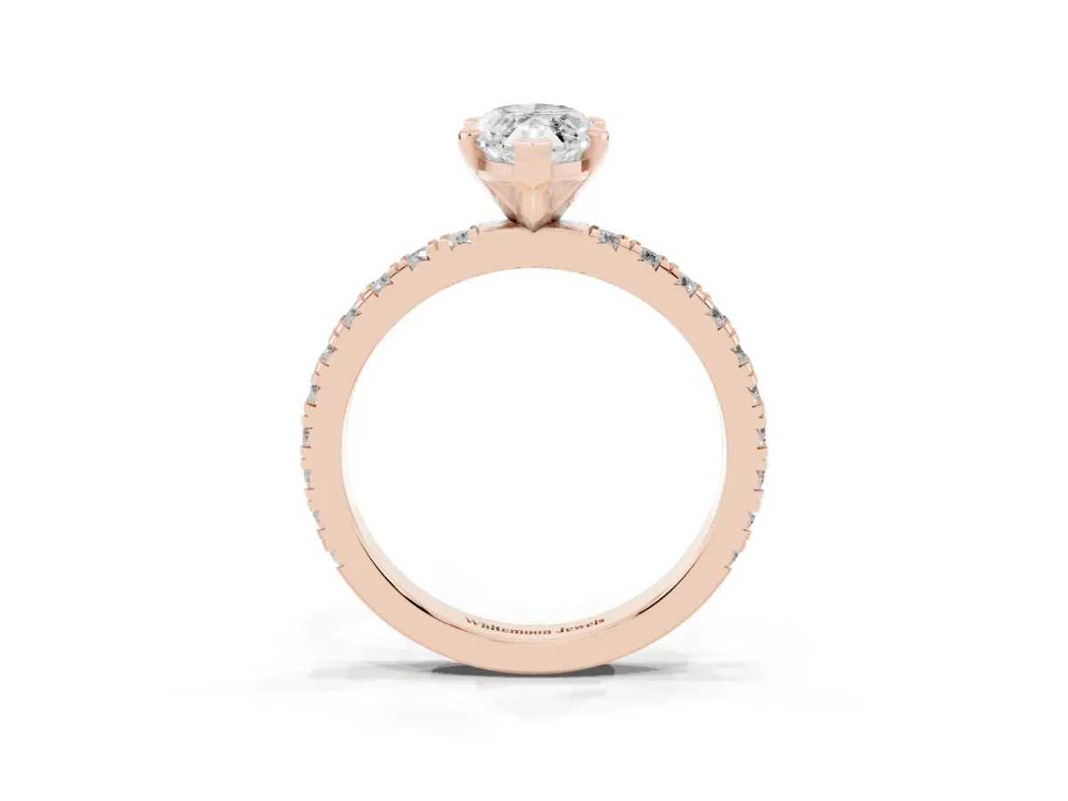 Marquise Cut Diamond Pavé Band Solitaire with Four-Prong Setting Rose gold
