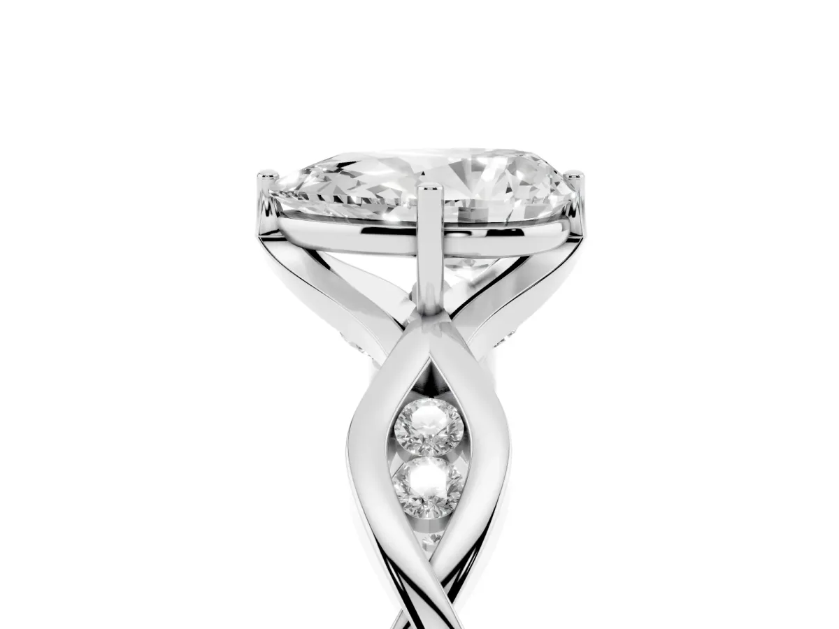 Pear Cut Solitaire Twist Band with Leaf Prong Setting White gold