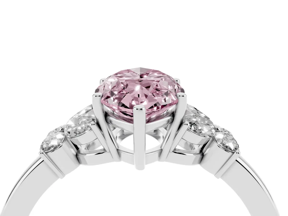 Fancy Pink Marquise Cut Cut Solitaire Floral Diamond Ring with Four-Prong Setting Silver