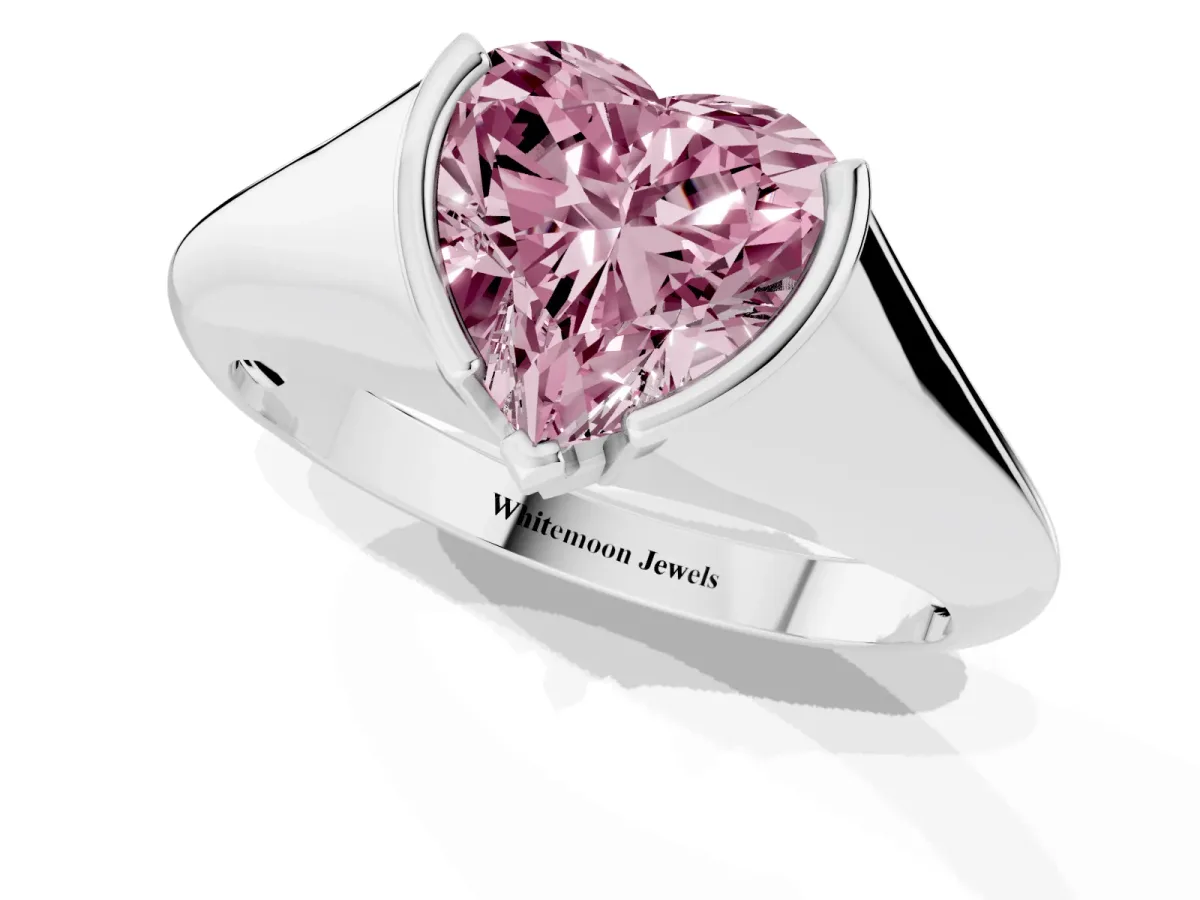 Fancy Pink Heart Cut Solitaire Tension Set Diamond Ring White gold