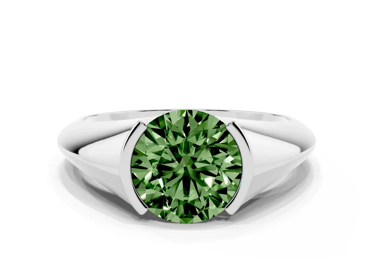 Fancy Green Round Cut Solitaire Tension Set Diamond Ring White gold