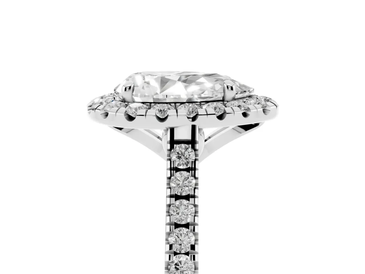Pear Cut Diamond Cushion Halo Ring with Pavé Band Silver