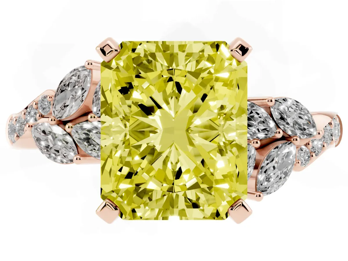 Fancy Yellow Radiant Cut Solitaire Marquise Twist Band with Six-Prong Setting Rose gold
