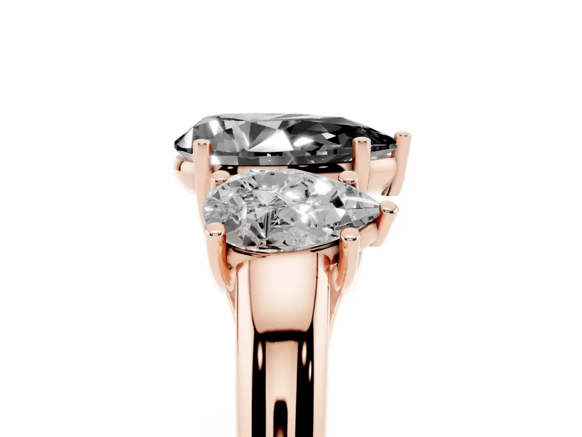 Fancy Black Three-Stone Pear Cut Diamond Engagement Ring with Prong Setting Rose gold
