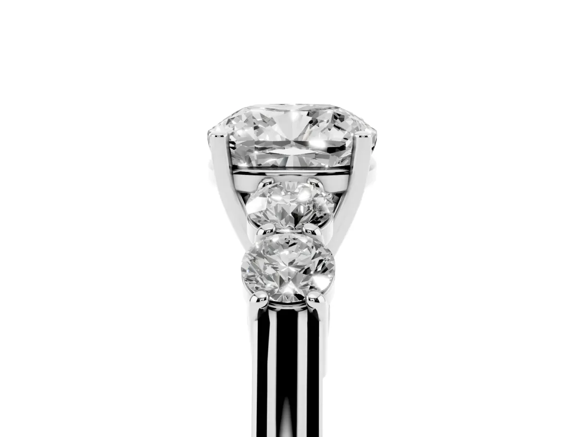 Cushion Cut Cut Diamond Five-Stone Prong Set White Gold Ring Platinum