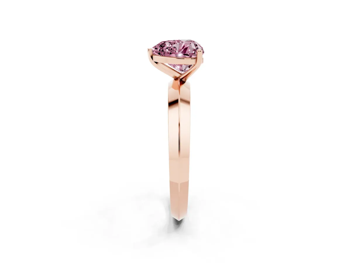 Fancy Pink Heart Cut Cut Solitaire Engagement Ring with Flat Band and Four-Prong Setting Rose gold