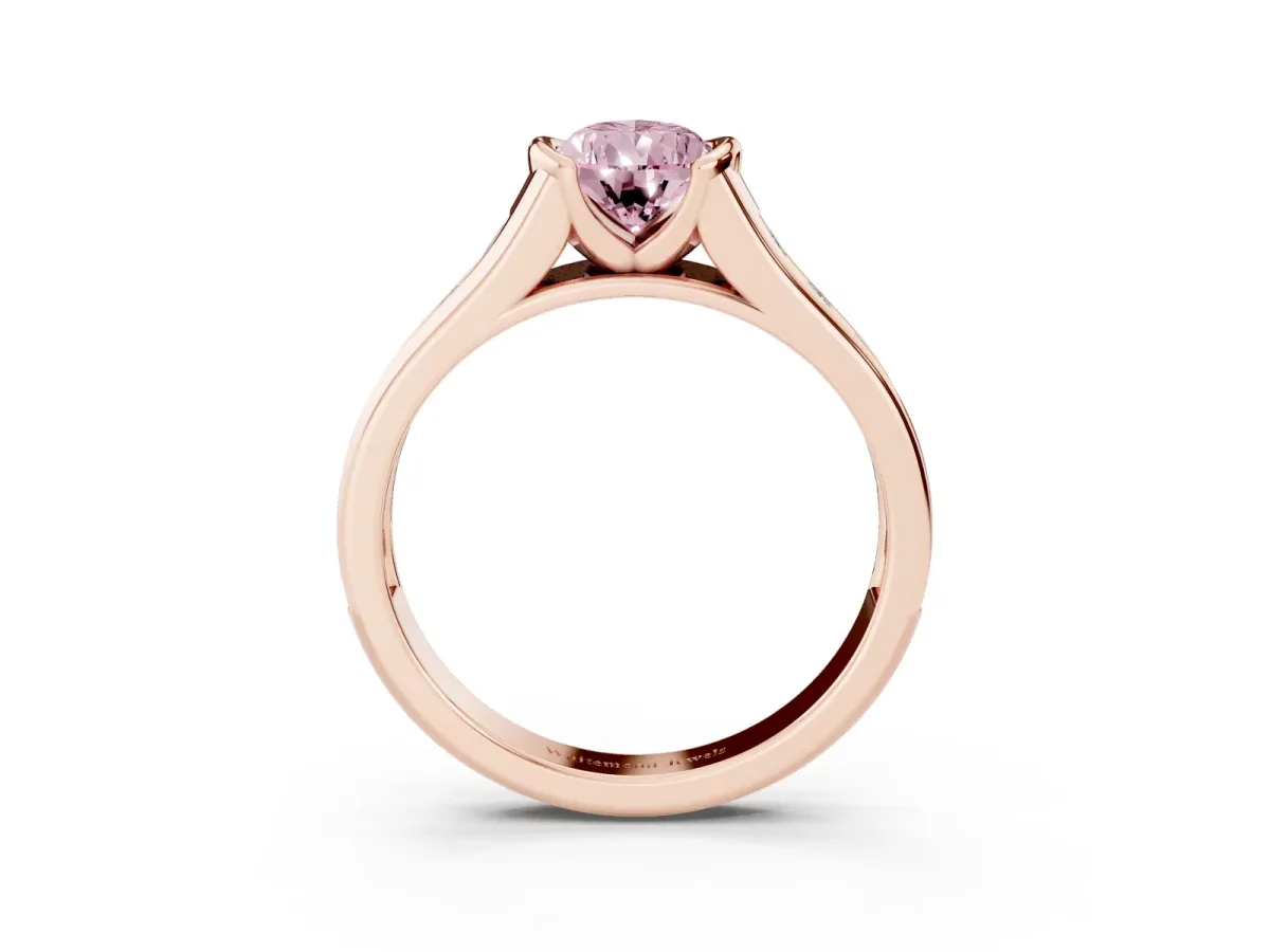 Fancy Pink Pear Cut Solitaire Bezel-Set Diamond Ring with Channel-Set Band Rose gold