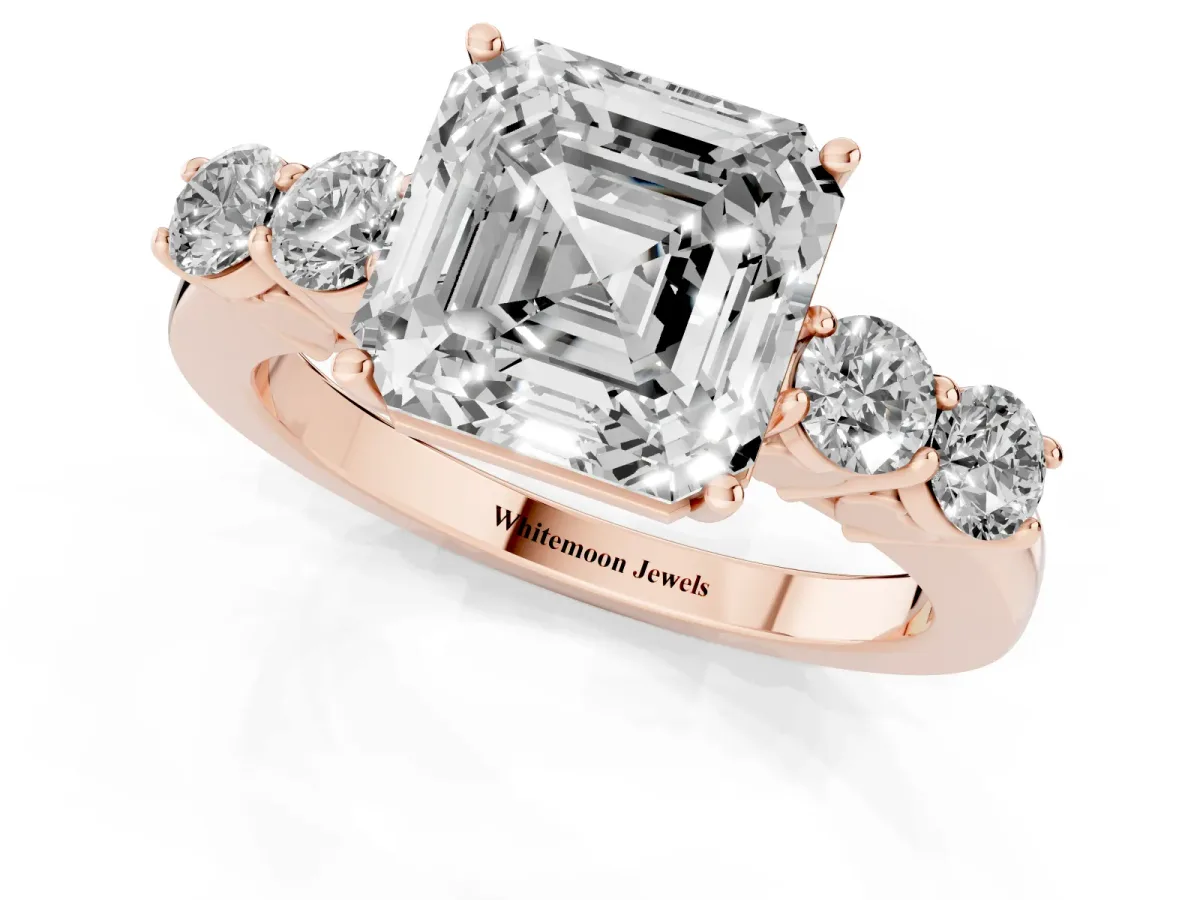 Asscher Cut Cut Diamond Five-Stone Prong Set White Gold Ring Rose gold
