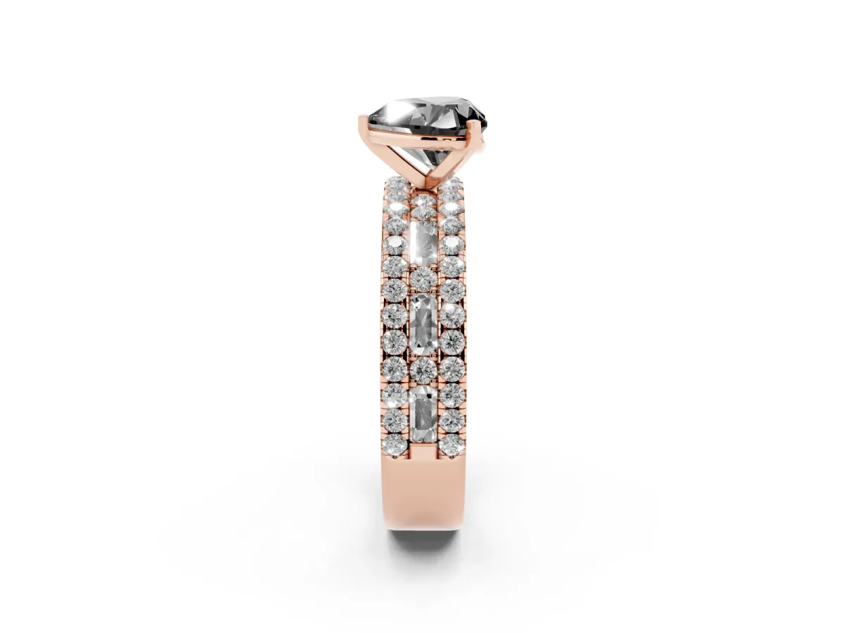 Fancy Black Heart Cut Diamond Solitaire Ring with Pavé and Channel Set Band Rose gold