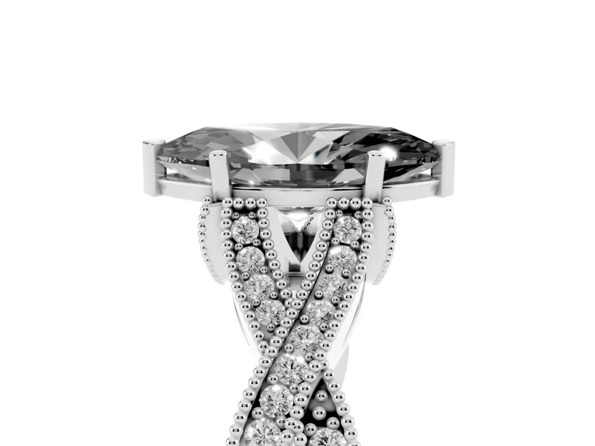 Fancy Black Marquise Cut Cut Diamond Twisted Band with Milgrain Pave Setting and Four-Prong Setting Platinum