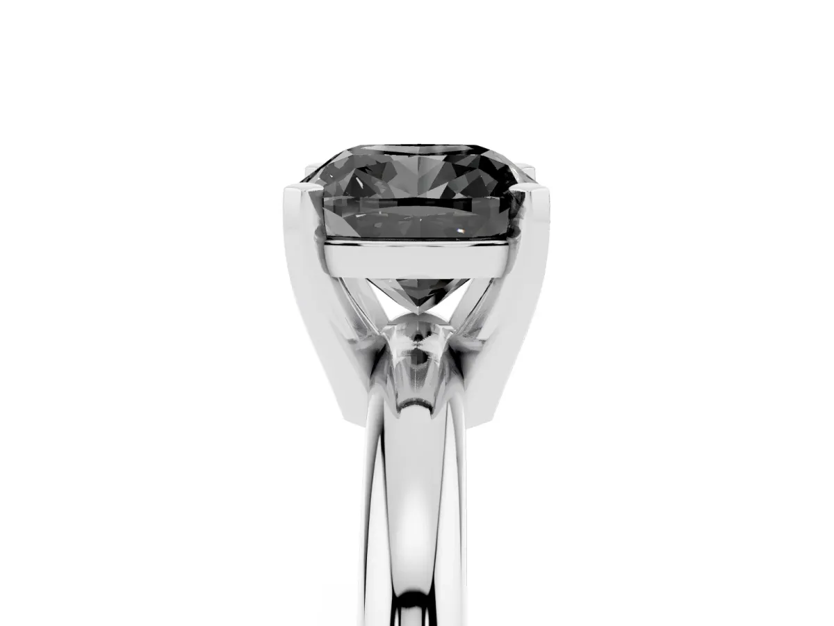 Fancy Black Cushion Cut Diamond Solitaire Engagement Ring with Round Band and Four-Prong Setting Platinum