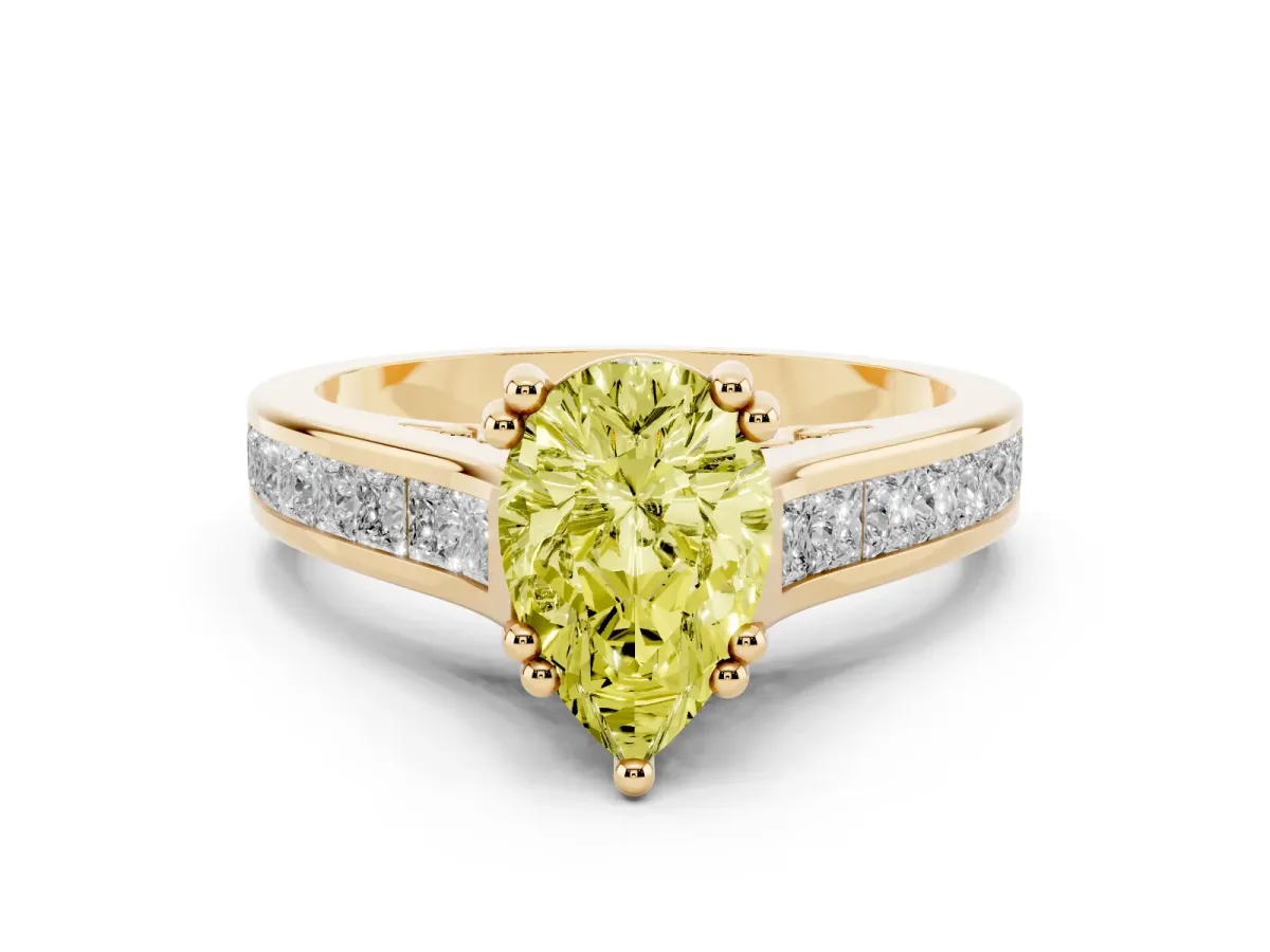 Fancy Yellow Pear Cut Cut Channel Set Solitaire Engagement Ring with Prong Setting Yellow gold