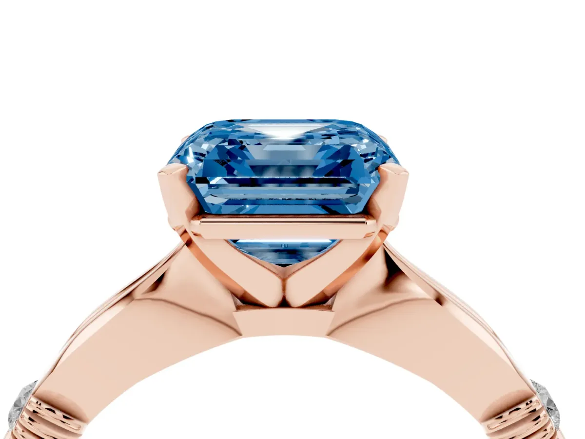 Fancy Blue Asscher Cut Solitaire Diamond Twisted Band with Four-Prong Setting Rose gold